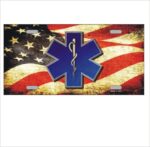 EMT Logo With USA Flag Metal Novelty License Plate Tag 6" x 12"